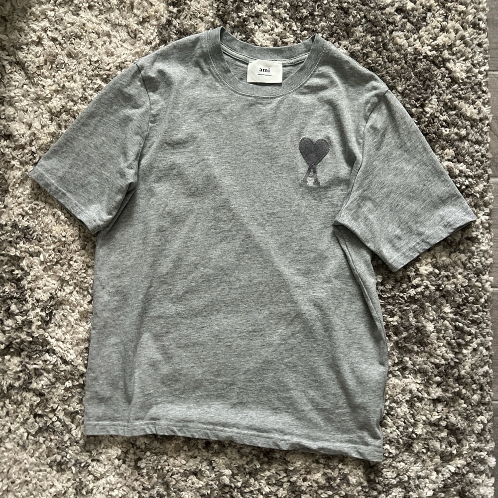 Ami Gray Short Sleeve Tee Classic Crew Neck